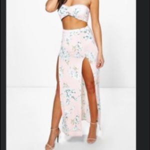 FLORAL BANDEAU AND MAXI SKIRT TWO-PIECE SET
